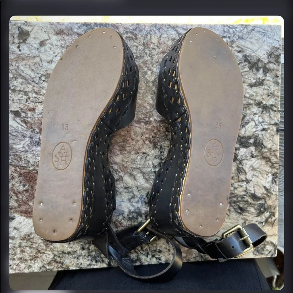 Ash Vanina Wooden and Leather Wedge Sandals